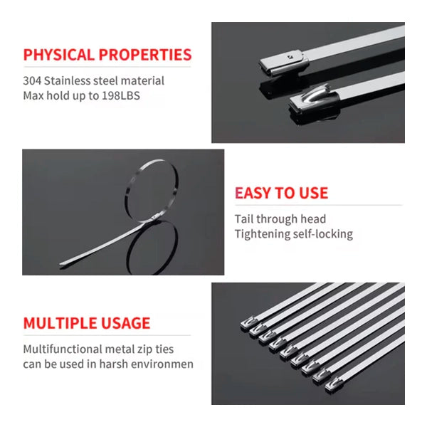 200 Pcs Heavy Duty 304 Stainless Steel Zip