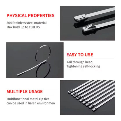 200 Pcs Heavy Duty 304 Stainless Steel Zip