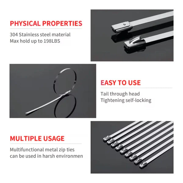 200 Pcs Heavy Duty 304 Stainless Steel Zip